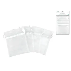 4 Sheer White Organza Bags with Ribbon String 4x5in
