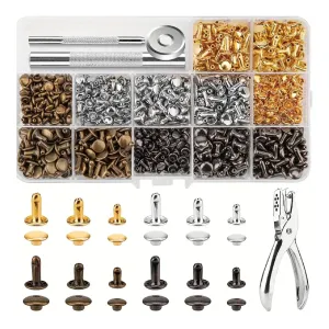 480sets Of Leather Rivets Double Cap Rivet,3 Size And Four Colors(Gold,Silver,Bronze And Gunmetal),Good Fixing Tool For DIY Leather Craft,Clothes,Shoes,Bags To Decoration