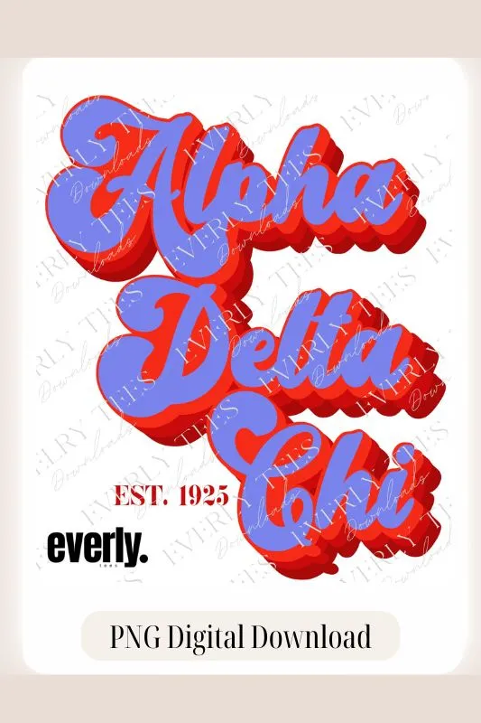 Alpha Delta Chi Sorority Retro Lettering PNG Sublimation Design