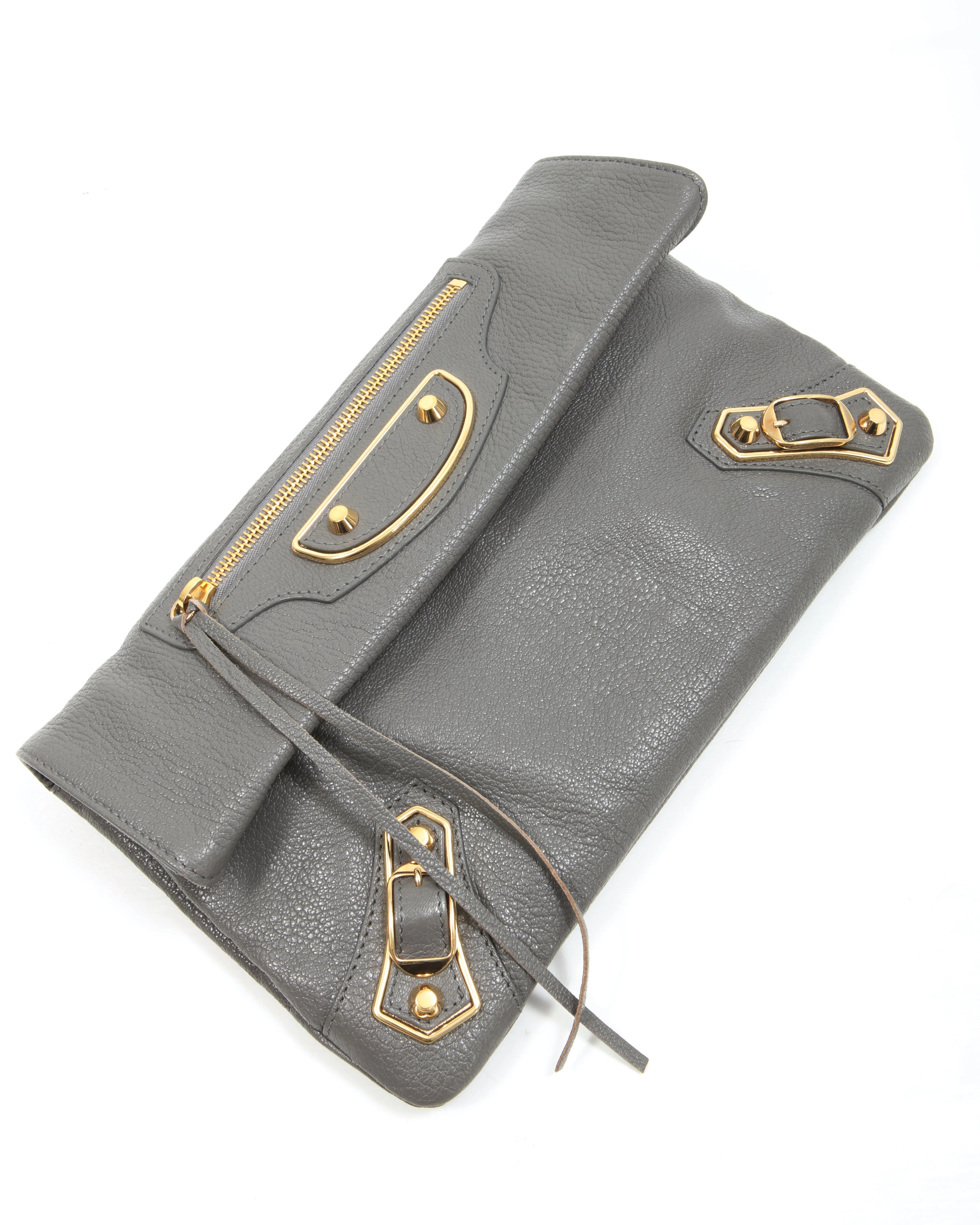 Balenciaga Grey Leather Motocross Metallic Edge Envelope Clutch
