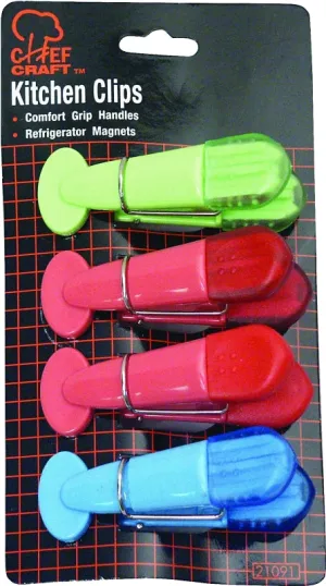 Chef Craft 21091 Magnetic Memo Clip Set, 3-1/2 in W, Blue/Green/Purple/Red :EA: QUANTITY: 1