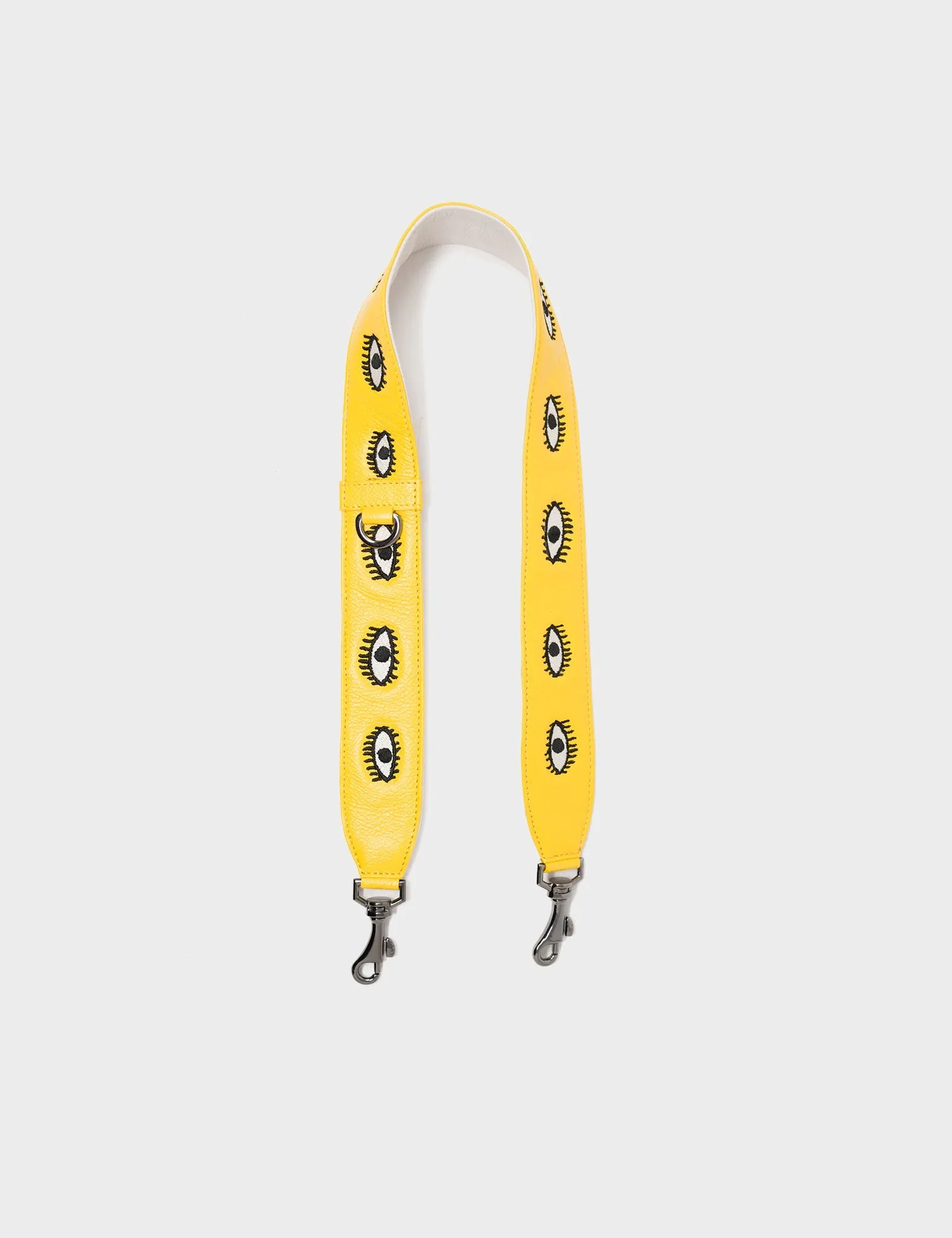 Detachable Short Yellow Leather Shoulder Strap - All Over Eyes Embroidery