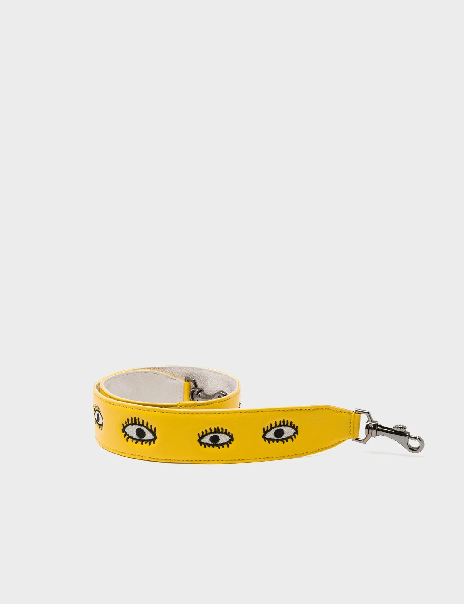 Detachable Short Yellow Leather Shoulder Strap - All Over Eyes Embroidery
