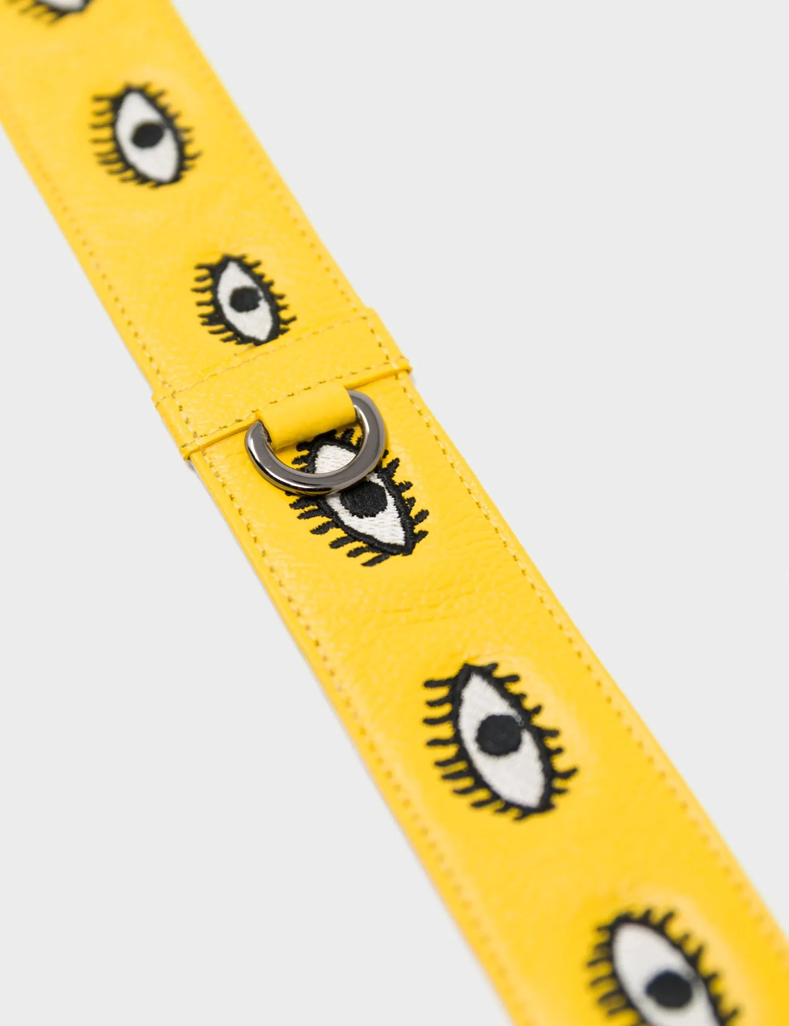 Detachable Short Yellow Leather Shoulder Strap - All Over Eyes Embroidery