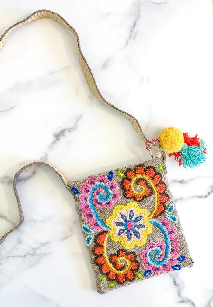 Floral Stitch Messenger Bag