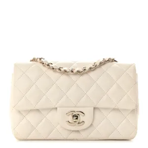 Lambskin Quilted Mini Rectangular Flap White