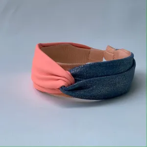 Lana Color Blocked Headband in Flamingo and Denim