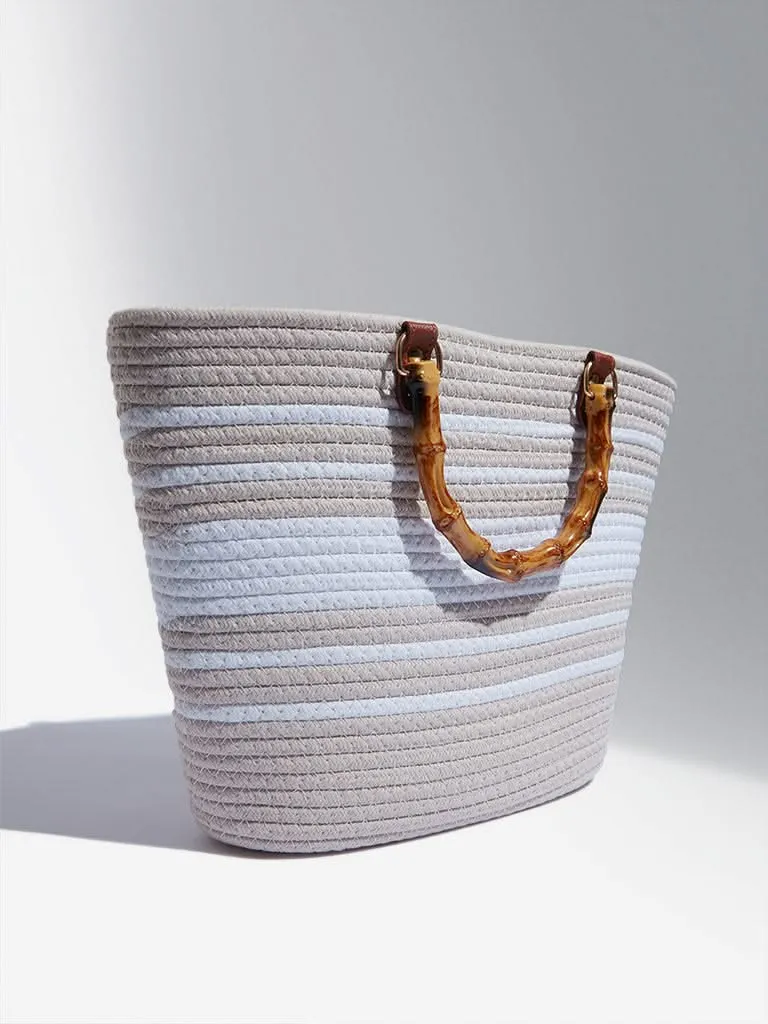 LOV White & Beige Woven Textured Hand Bag