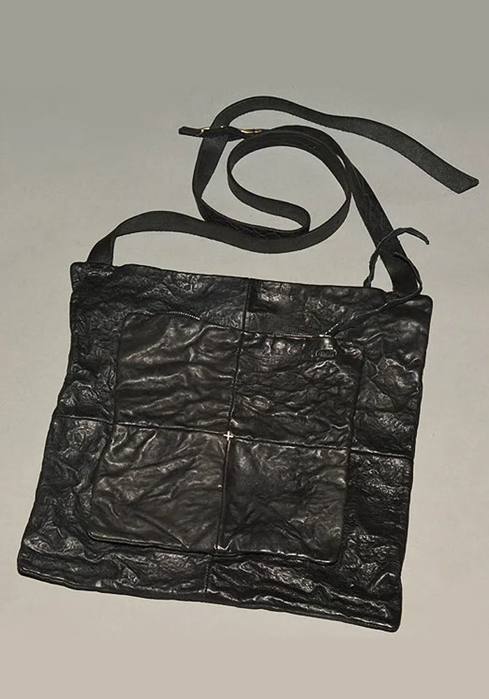 m.a  by Maurizio Amadei CRINKLED LEATHER MESSENGER BAG BLACK