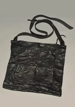 m.a  by Maurizio Amadei CRINKLED LEATHER MESSENGER BAG BLACK