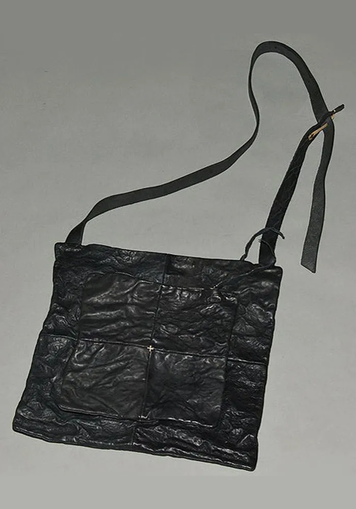 m.a  by Maurizio Amadei CRINKLED LEATHER MESSENGER BAG BLACK