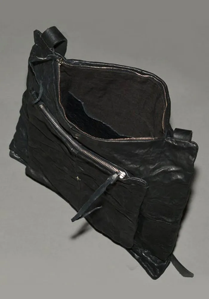 m.a  by Maurizio Amadei CRINKLED LEATHER MESSENGER BAG BLACK
