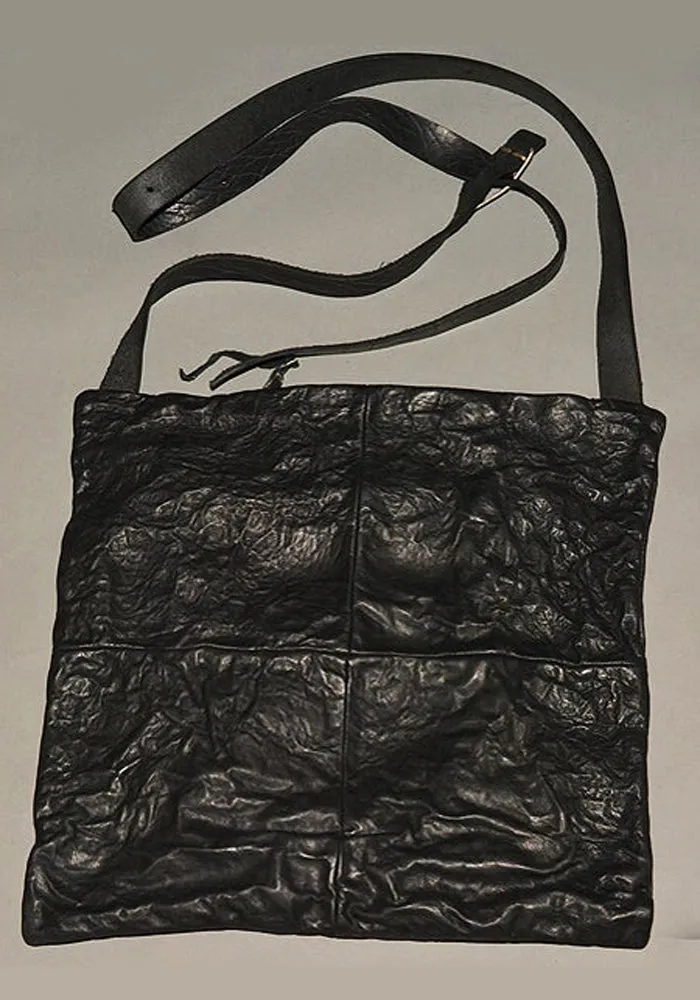 m.a  by Maurizio Amadei CRINKLED LEATHER MESSENGER BAG BLACK