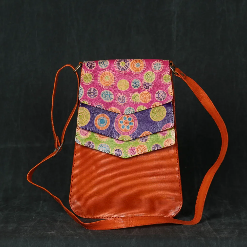 Multicolor - Three Flap Patch Work Leather Sling Bag