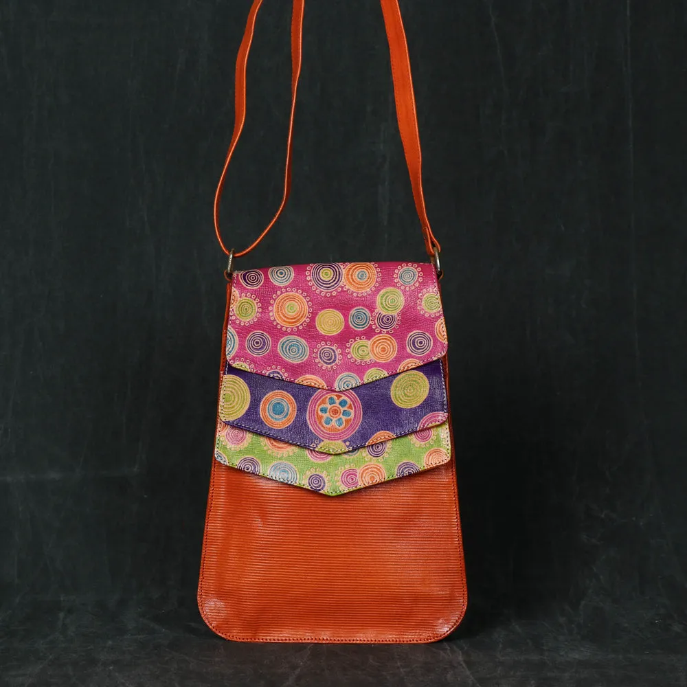 Multicolor - Three Flap Patch Work Leather Sling Bag