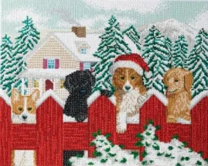 "Christmas Pups" Crystal Art 40x50cm Canvas