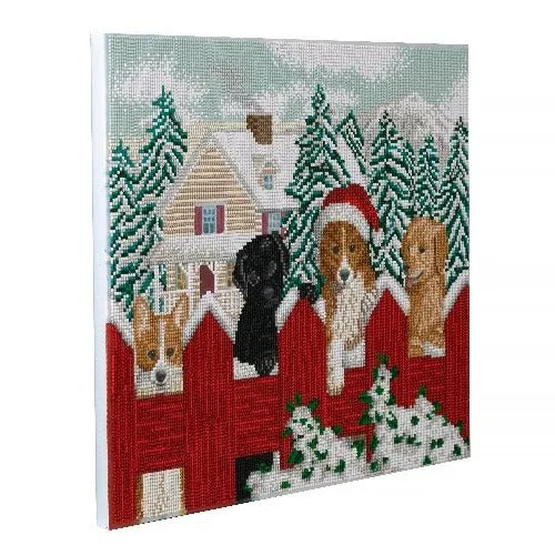 "Christmas Pups" Crystal Art 40x50cm Canvas