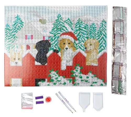 "Christmas Pups" Crystal Art 40x50cm Canvas