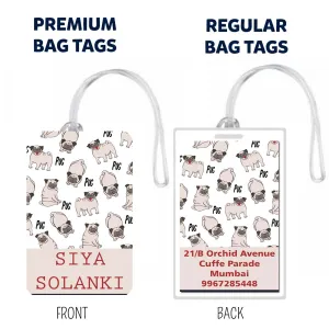 Set of 5 - Pugs Design Bag Tags