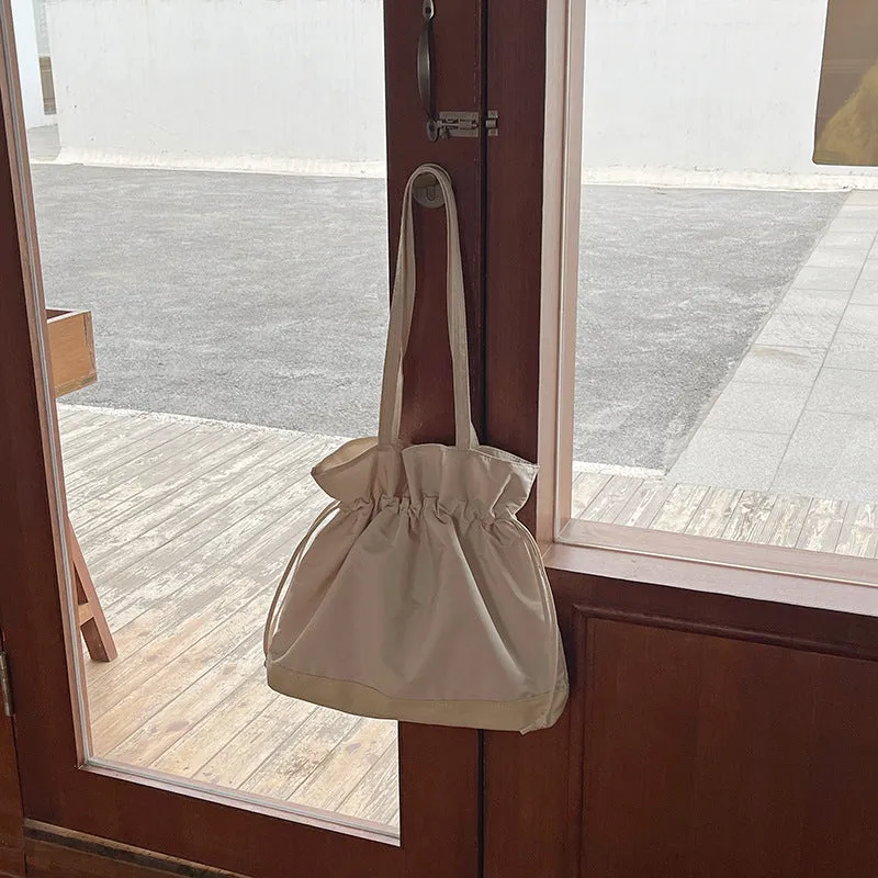 Sohiwoo Drawstring Large Capacity Tote Bag Durable Lightweight Shoulder Bag Practical Commuter Bag