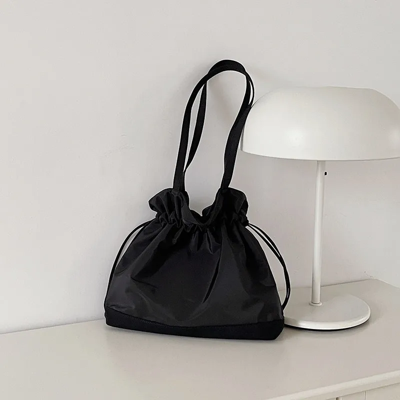 Sohiwoo Drawstring Large Capacity Tote Bag Durable Lightweight Shoulder Bag Practical Commuter Bag