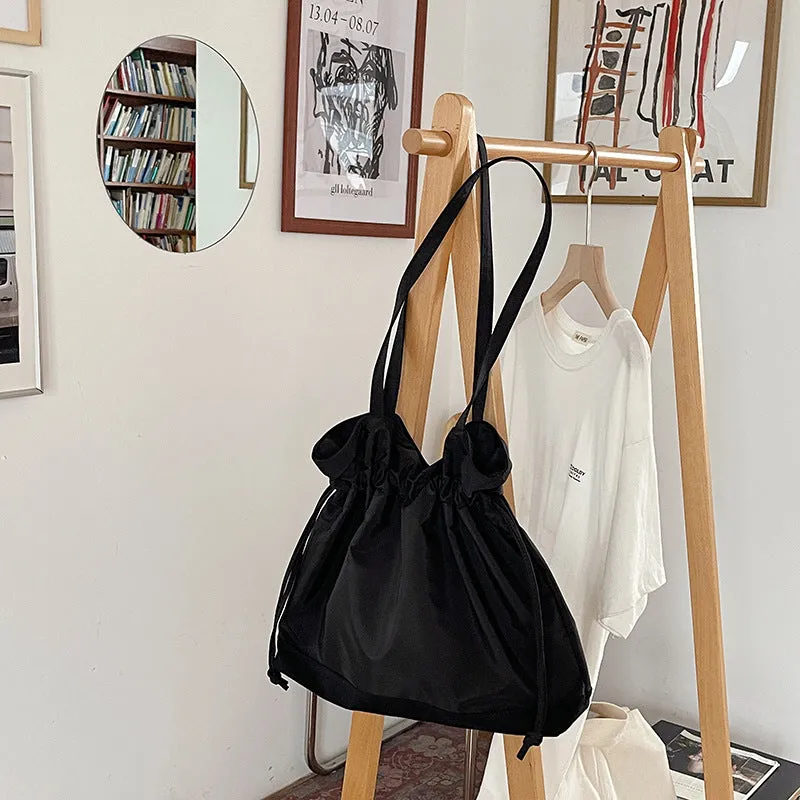 Sohiwoo Drawstring Large Capacity Tote Bag Durable Lightweight Shoulder Bag Practical Commuter Bag