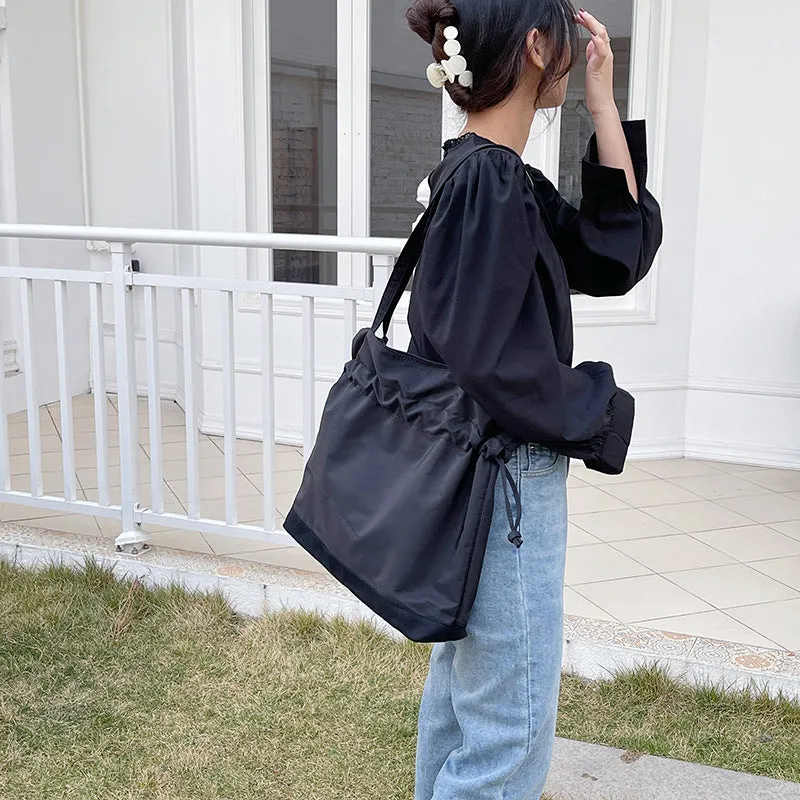 Sohiwoo Drawstring Large Capacity Tote Bag Durable Lightweight Shoulder Bag Practical Commuter Bag