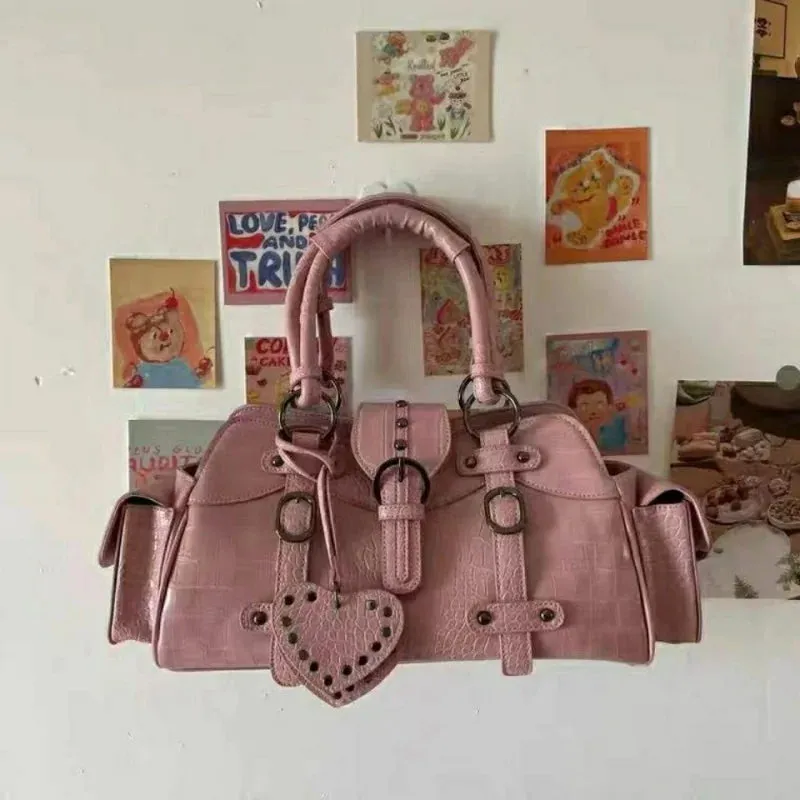 TAVIMART  -  Crocodile Pattern Leather Retro Vintage Rivets Handbags Women Gothic emale Shoulder Bags Crossbody Bags Lady Tote