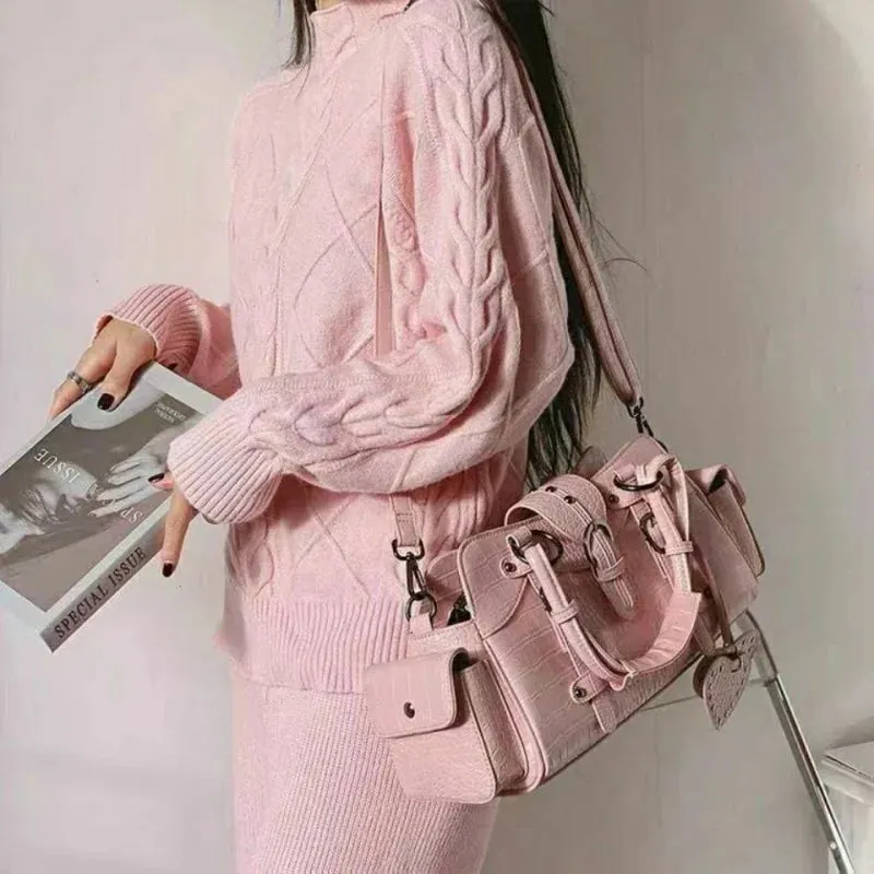 TAVIMART  -  Crocodile Pattern Leather Retro Vintage Rivets Handbags Women Gothic emale Shoulder Bags Crossbody Bags Lady Tote