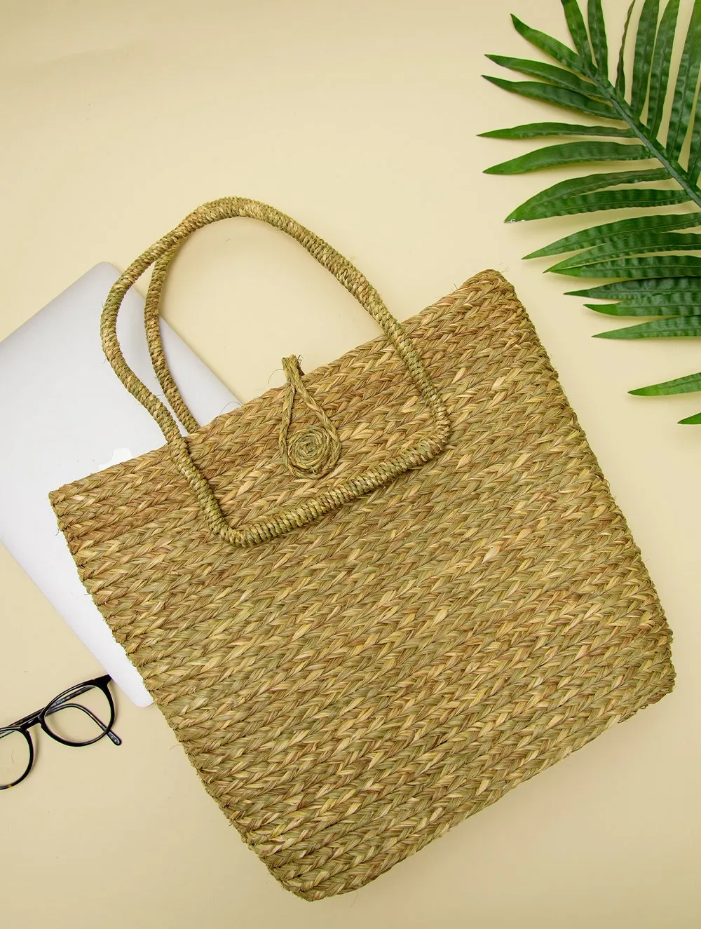 The India Craft House Sabai Grass Handmade Utility Tote Bag