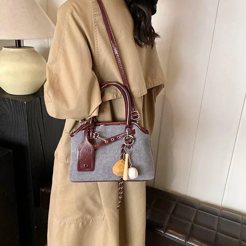 Tote Bags Small Small Corduroy Leather Patchwork With Rope Tassel Accessories