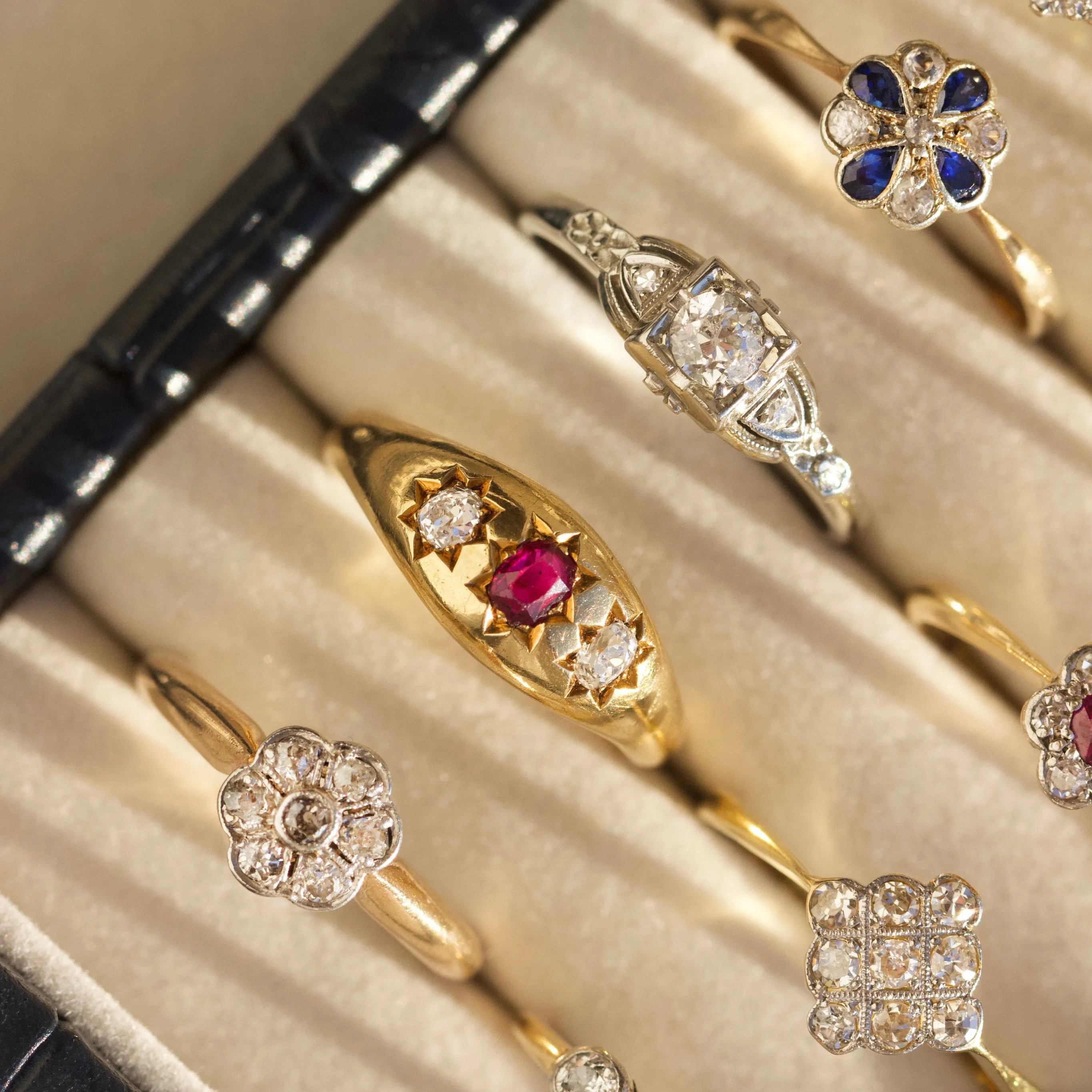 Vintage 18k Solid Yellow Gold Ruby and Diamond Ring Size -  O