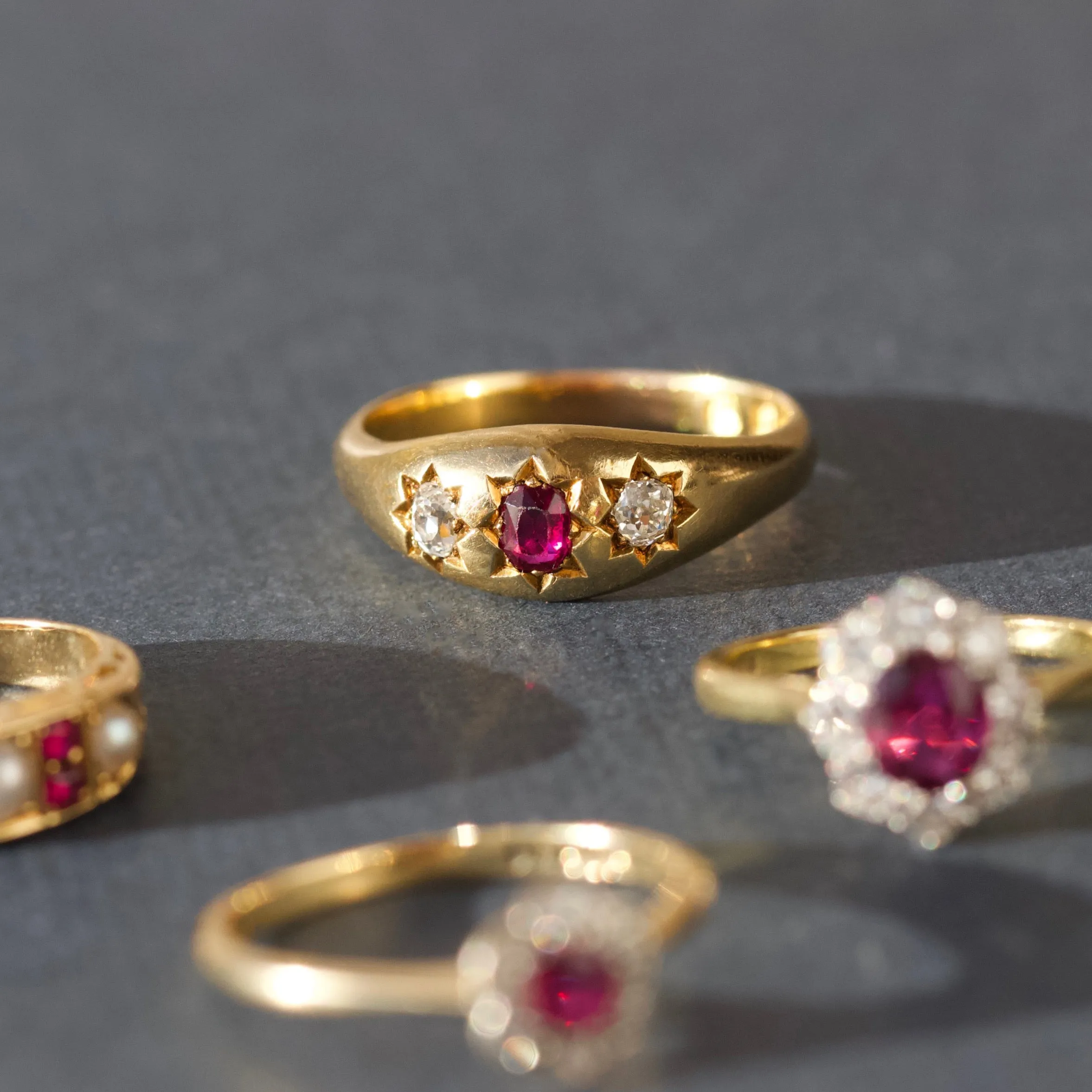 Vintage 18k Solid Yellow Gold Ruby and Diamond Ring Size -  O