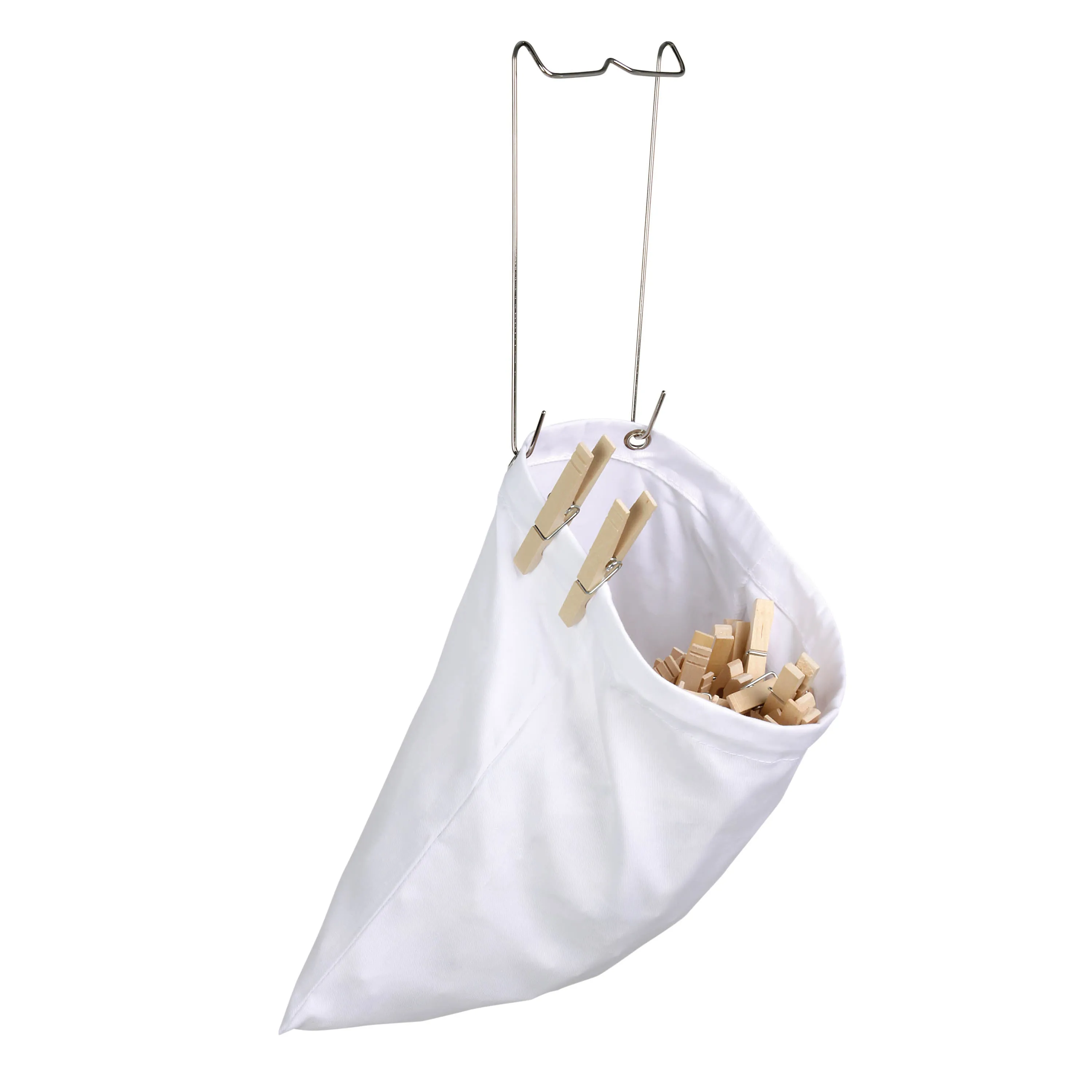 White Cotton Clothespin Bag with Metal Hanger
